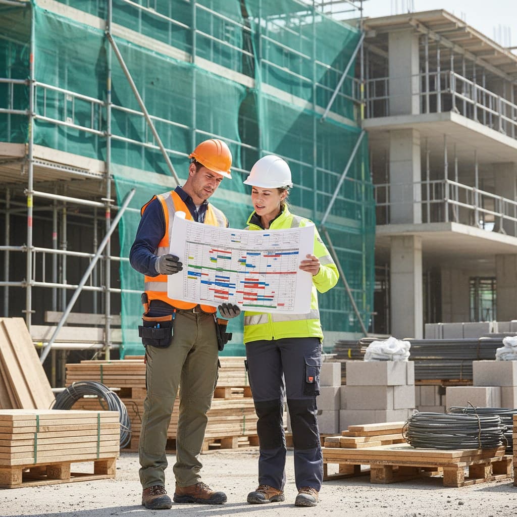 A principal contractor's project manager presenting a construction phase plan document at a pre-construction meeting